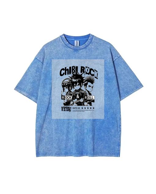 Chibi Rock Mineral Wash T-Shirt - Cool and Classic Beach Shirt for Unisex Teens | Perfect for Casual Wear, School, or Summer Holidays