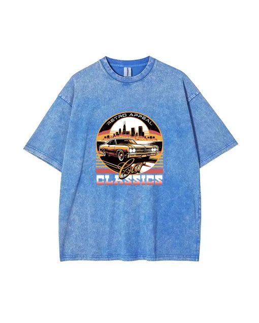 Retro Appeal Mineral Wash T-Shirt for Unisex Teens | Classic Car Design, Perfect for Casual Wear & Gifts | Beach Shirt, Cool T-Shirts