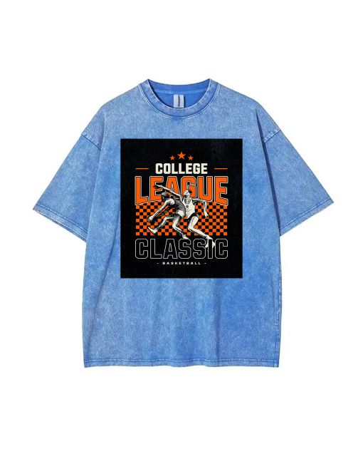 College League Basketball Mineral Wash T-Shirt - Unisex Casual Beach Shirt for Teens - Must-Have Cool Classic Tee for School and Summer