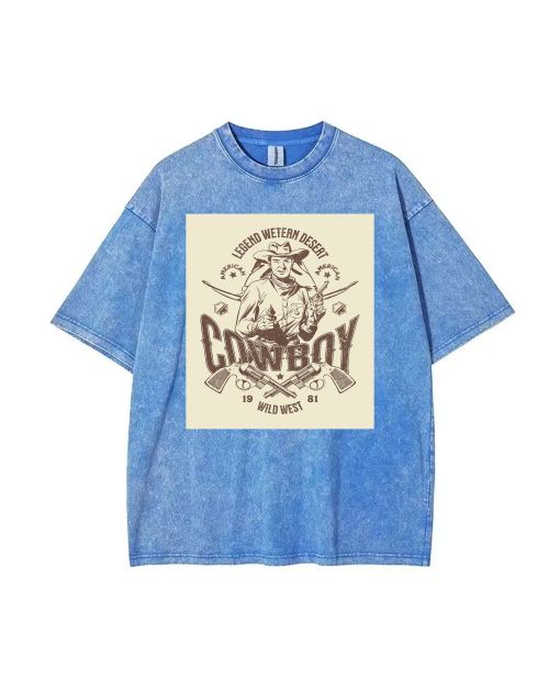 Cowboy Mineral Wash T-Shirt: Cool Unisex Beach Shirt for Teens - Perfect Summer Gift, Classic Casual Wear for School & Holidays - Buy Now!