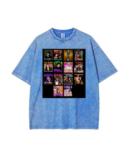 Megan Cardi B 2pac Beyonce Cole Chane Mineral Wash T-Shirt: Unisex Teens Beach Shirt for Casual Wear & Gifts - Cool Classic Design