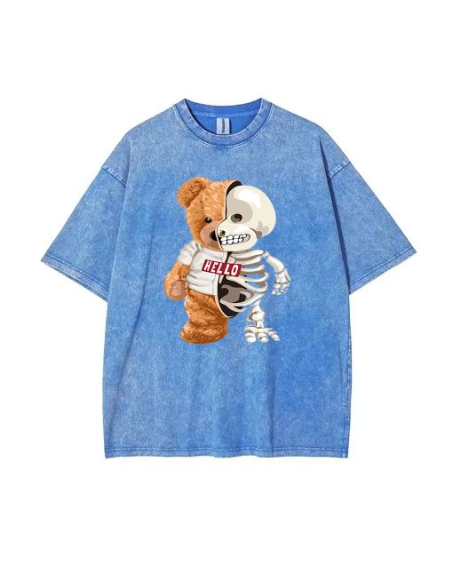 Unisex Teddy Hello Dog Mineral Wash T-Shirt | Cool Beach & Casual Wear | Classic Tee for Teens | Gift Idea for Summer & Holidays