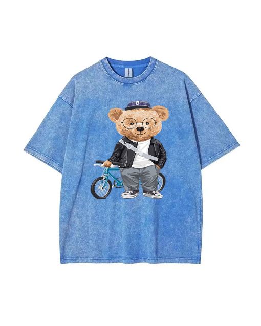 Teddy Bike Mineral Wash T-Shirt - Cool Beach Shirt for Unisex Teens, Perfect for Casual Wear, School, and Gifts - Classic and Stylish!