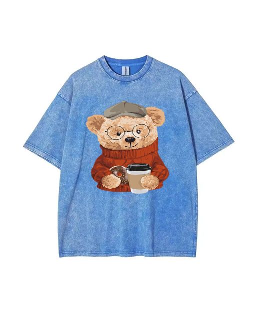 Teddy Coffee Mineral Wash T-Shirt: Unisex Casual Beach Shirt for Teens - Cool & Classic T-Shirt Great for Summer, School & Holidays!