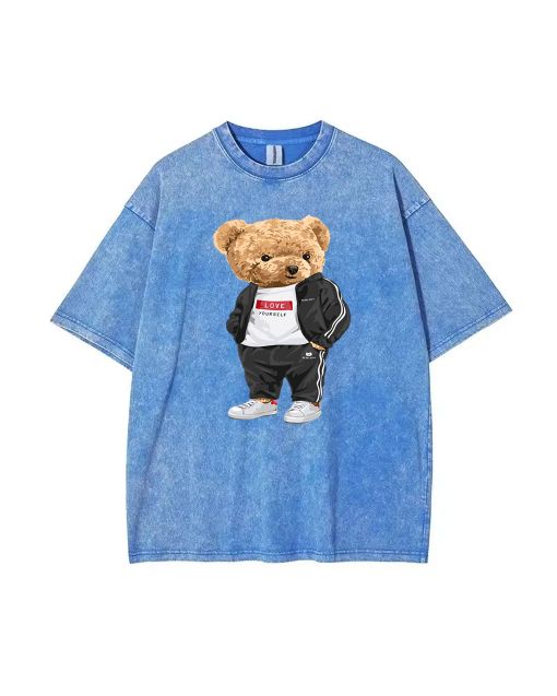 Unisex Teddy Love Yourself Mineral Wash T-Shirt - Cool Classic Beach Shirt for Teens - Perfect for Casual Wear, School or Summer Holidays