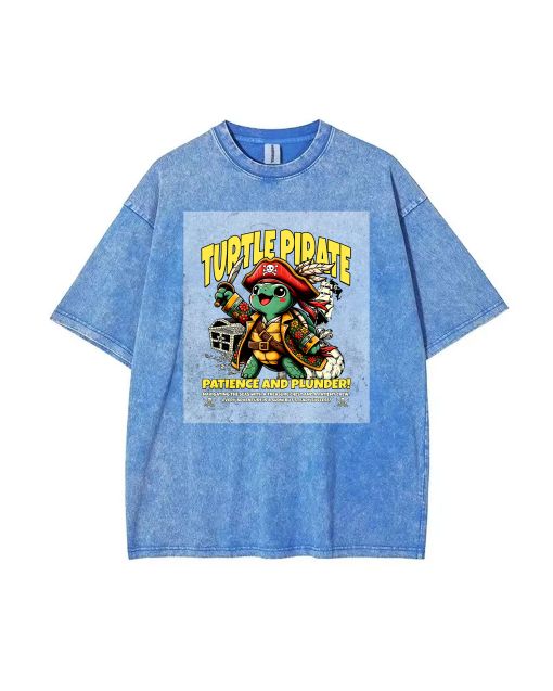 Caribbean Turtle Pirate Sea Buccaneer Mineral Wash T-Shirt - Unisex Beach Shirt, Cool & Classic for Teens - Casual, School, Summer, Gifts