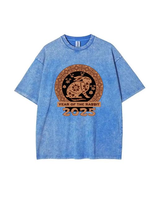 Year Of The Rabbit 2025 Mineral Wash T-Shirt – Unisex Teens' Beach & Casual Wear Shirt | Cool & Classic Fashion Tee for Summer & Holidays