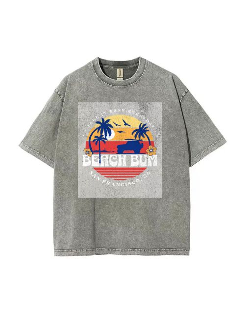 Beach Bum Sunset Surfing Unisex Teen T-Shirt - Summer School & Weekend Casual Wear | Birthday & Holiday Gift | Men's Flannel & Oversized Style