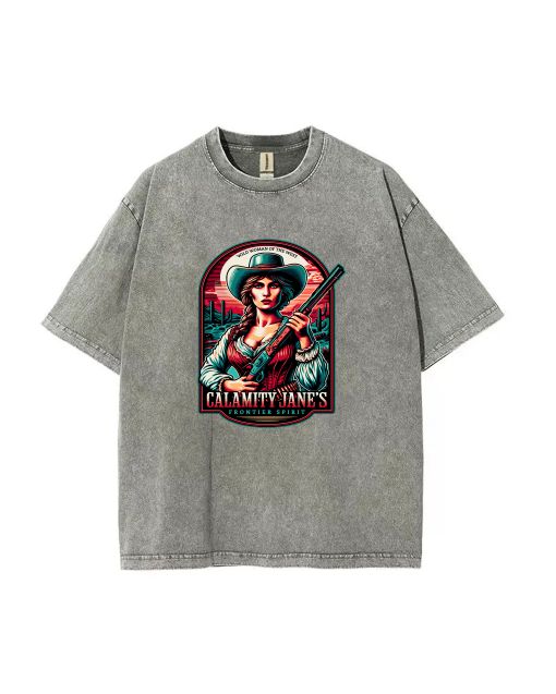 Calamity Jane Mineral Wash T-Shirt - Unisex Cool Beach Shirt for Teens | Casual & Classic T-shirt for Summer & School | Perfect Gift for Holidays