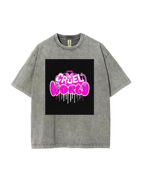 Cruel World Mineral Wash T-Shirt: Unisex Beach & Casual Wear – Cool & Classic T-Shirt, Perfect for Teens – Summer & Holiday Gift