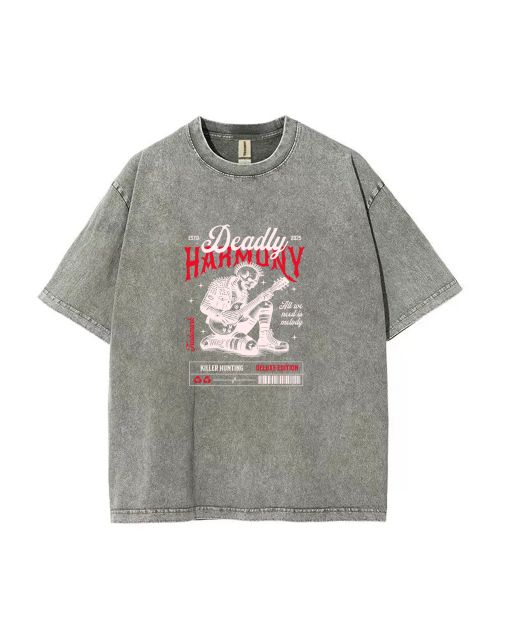 Deadly Harmony Mineral Wash T-Shirt - Unisex Beach Shirt for Cool Teens - Classic Casual Tee for Summer & Holidays - Gift-Worthy Design