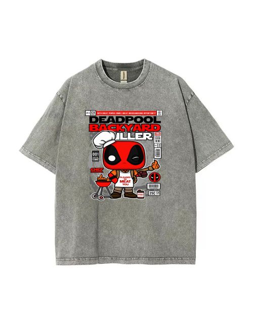 Deadpool Backyard Griller Mineral Wash T-Shirt - Unisex Tee for Casual Wear, School, and Summer Fun - Beach Shirt with Cool Classic Design