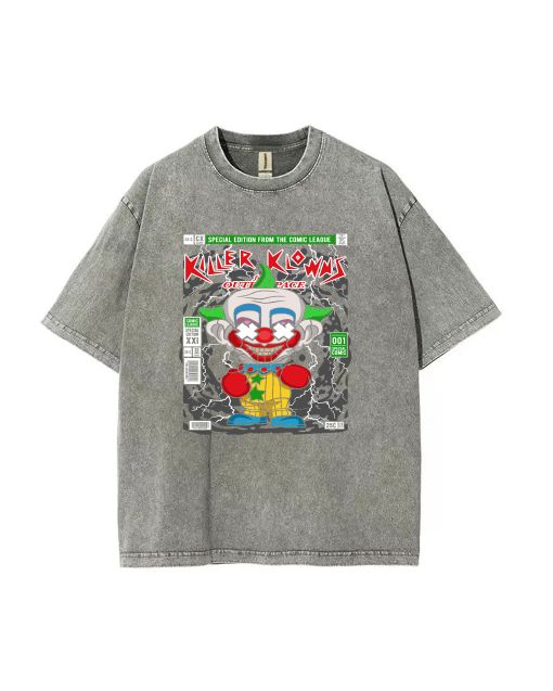 Killer Klowns Mineral Wash T-Shirt - Unisex Casual Beach Shirt | Cool & Classic T-Shirt for Teens | Perfect for Summer & Holidays!