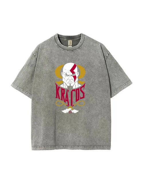 Kratos Mineral Wash T-Shirt: Cool Beach Shirt for Unisex Teens - Versatile Casual Wear or Gift-Giving - Classic Style for Summer or Holidays