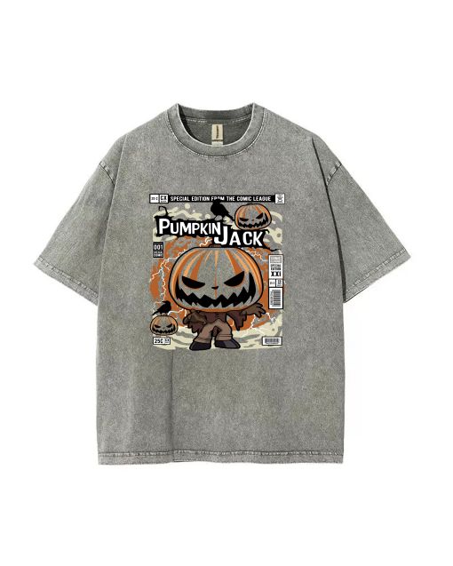 Pumpkin King Jack Mineral Wash T-Shirt - Unisex Cool Beach & Casual Wear | Classic Tee for Teens | Perfect Gift for Summer & Holidays