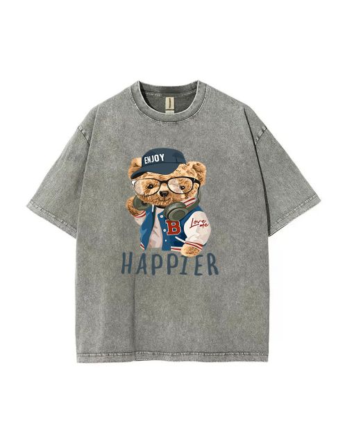 Unisex Teddy Happier Mineral Wash T-Shirt: the perfect tee for casual, school, or beach wear! Shop now for cool & classic styles.