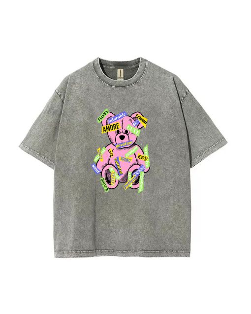 Teddy Bear-107 Mineral Wash T-Shirt: Unisex Cool Beach Shirt for Teens - Classic Tee for Casual Wear, School, Gifts, Summer & Holidays