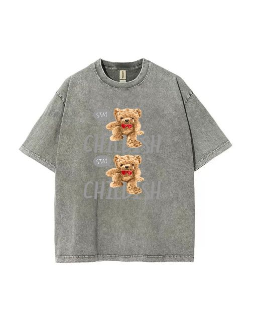 Teddy Childish Mineral Wash T-Shirt | Unisex Beach & Casual Wear | Cool & Classic Tee for Teens | Perfect Gift for Summer & Holidays