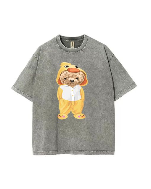 Teddy Duck Set Mineral Wash T-Shirt for Unisex Teens - Perfect Beach Shirt for Casual Wear, School, and Gifts. Classic, Cool T-Shirt