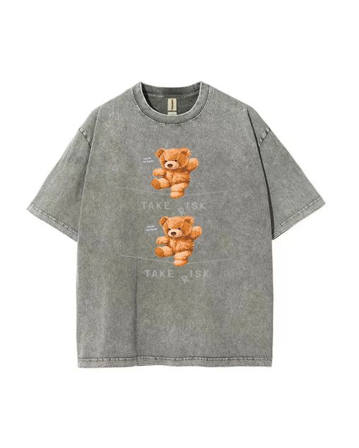 Teddy Take Risk Mineral Wash T-Shirt - Cool Unisex Beach Shirt for Teens | Casual Wear | Classic T-Shirt | Gift for Summer & Holidays