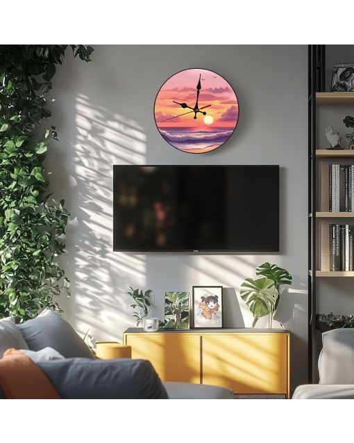 Custom Sunset, Wooden Wall Clock for Home Decor in Living Room, Kitchen and Kid Decorations Gifts