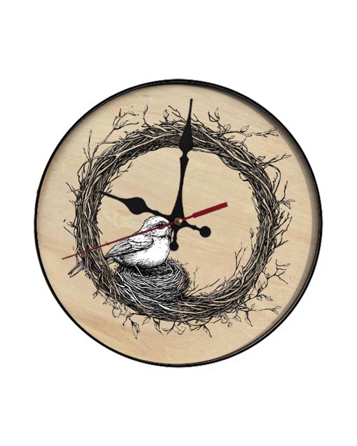 Custom Bird nest illustration, Wooden Wall Clock for Home Decor in Living Room, Kitchen and Kid Decorations Gifts