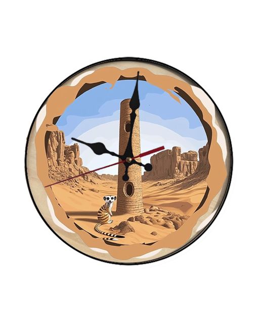 Custom Cartoon meerkat lookout tower forming spiral on desert watch, Wooden Wall Clock for Home Decor in Living Room, Kitchen and Kid Decorations Gifts