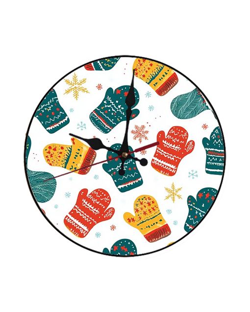 Custom Christmas mittens, Wooden Wall Clock for Home Decor in Living Room, Kitchen and Kid Decorations Gifts