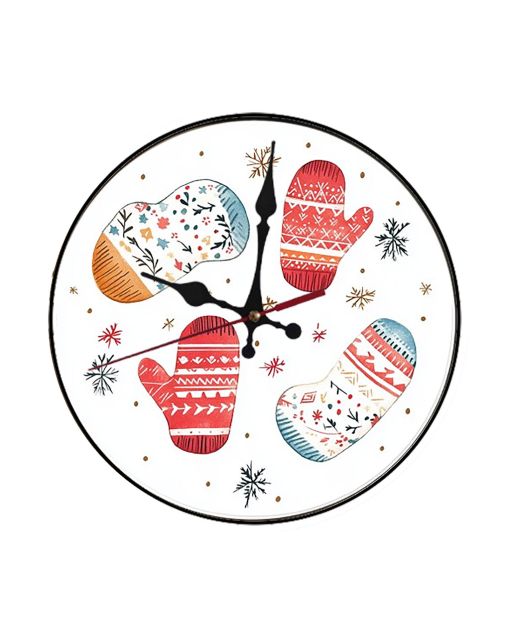 Custom Christmas mittens, Wooden Wall Clock for Home Decor in Living Room, Kitchen and Kid Decorations Gifts