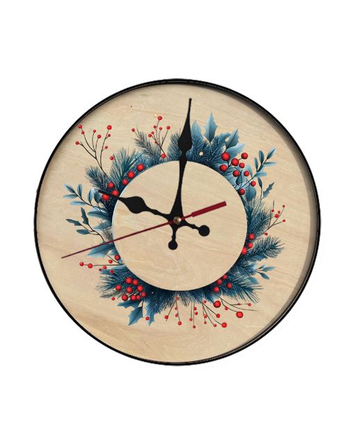 Custom Christmas wreath, Wooden Wall Clock for Home Decor in Living Room, Kitchen and Kid Decorations Gifts