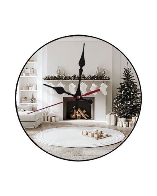 Custom Cozy living room, stockings on fireplace, Wooden Wall Clock for Home Decor in Living Room, Kitchen and Kid Decorations Gifts