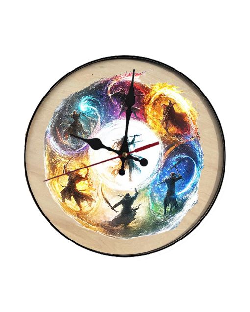 Custom Fantasy character classes arranged in spiral, Wooden Wall Clock for Home Decor Living Room, Kitchen and Kid Decorations Gifts