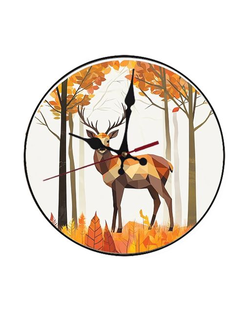 Custom Geometric deer on autumn forest, Wooden Wall Clock for Home Decor in Living Room, Kitchen and Kid Decorations Gifts