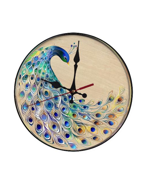 Custom Geometric peacock, Wooden Wall Clock for Home Decor in Living Room, Kitchen and Kid Decorations Gifts