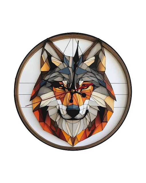 Custom Geometric wolf, Wooden Wall Clock for Home Decor in Living Room, Kitchen and Kid Decorations Gifts