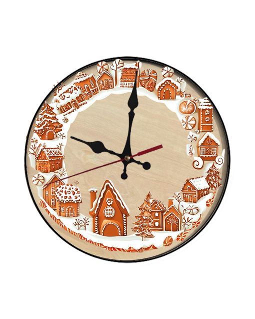 Custom Gingerbread village square, Wooden Wall Clock for Home Decor in Living Room, Kitchen and Kid Decorations Gifts