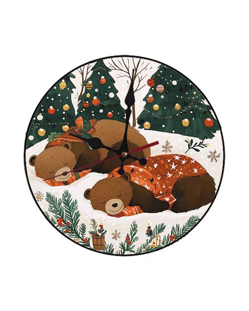 Custom Hibernating bears' christmas dreams, Wooden Wall Clock for Home Decor in Living Room, Kitchen and Kid Decorations Gifts