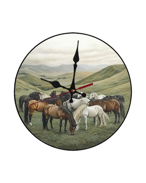 Custom Horses grazing, Wooden Wall Clock for Home Decor in Living Room, Kitchen and Kid Decorations Gifts