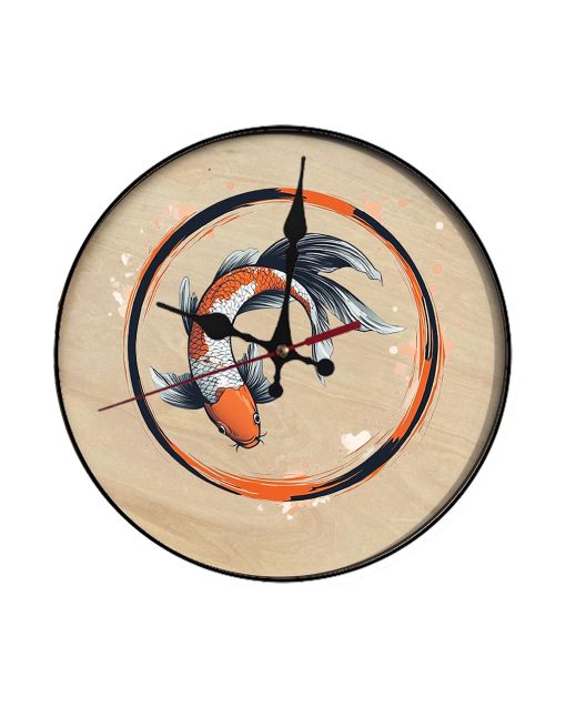 Custom Koi fish illustration, Wooden Wall Clock for Home Decor in Living Room, Kitchen and Kid Decorations Gifts