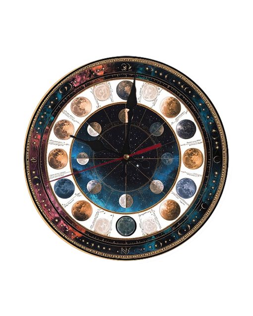 Custom Lunar phase zodiac, Wooden Wall Clock for Home Decor in Living Room, Kitchen and Kid Decorations Gifts