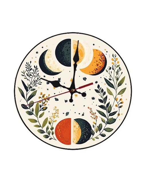 Custom Moon phases and plants, Wooden Wall Clock for Home Decor in Living Room, Kitchen Kid Decorations Gifts