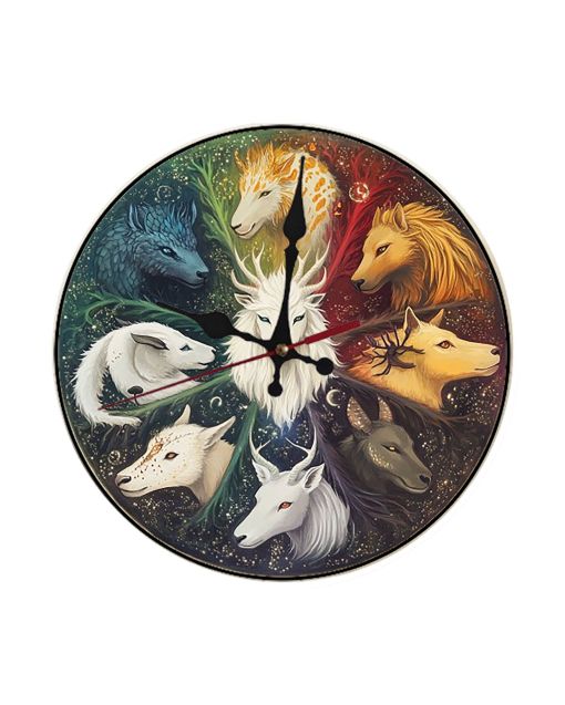 Custom Mythical beast interpretations of animals in circle, Wooden Wall Clock for Home Decor Living Room, Kitchen and Kid Decorations Gifts