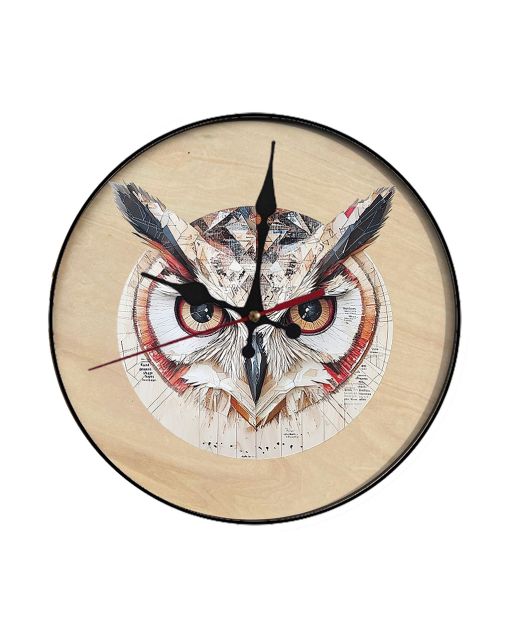 Custom Owl face made of geometric shapes, Wooden Wall Clock for Home Decor in Living Room, Kitchen and Kid Decorations Gifts