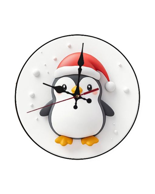 Custom Penguin with santa hat, Wooden Wall Clock for Home Decor in Living Room, Kitchen and Kid Decorations Gifts