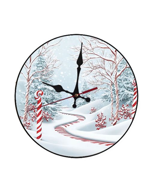 Custom Peppermint swirl pathway, snow-covered trees, Wooden Wall Clock for Home Decor in Living Room, Kitchen and Kid Decorations Gifts