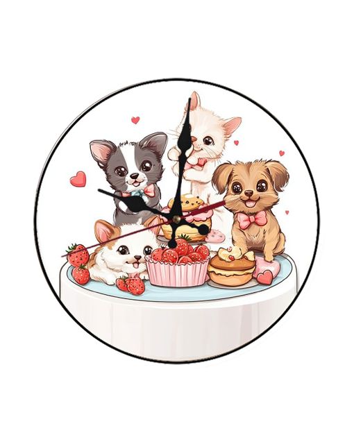 Custom Pet bakery, puppies and kittens baking treats, Wooden Wall Clock for Home Decor in Living Room, Kitchen Kid Decorations Gifts