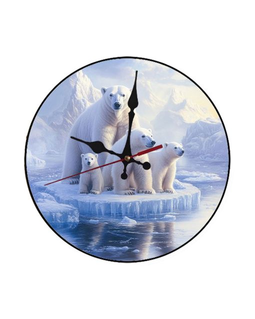 Custom Polar bears standing on floating ice, Wooden Wall Clock for Home Decor in Living Room, Kitchen and Kid Decorations Gifts