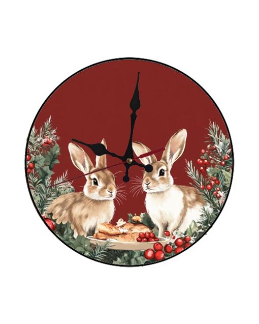 Custom Rabbit warren christmas feast, Wooden Wall Clock for Home Decor in Living Room, Kitchen and Kid Decorations Gifts