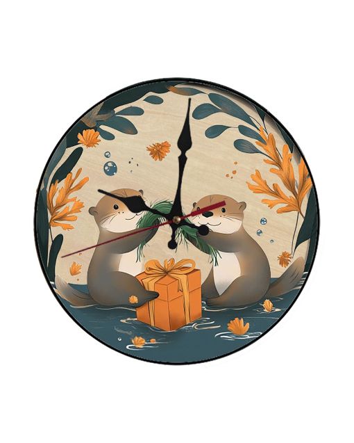 Custom Sea otters wrapping seaweed presents, Wooden Wall Clock for Home Decor in Living Room, Kitchen and Kid Decorations Gifts