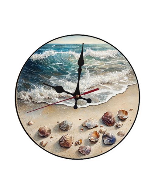 Custom Seashells scattered along the sandy shore, Wooden Wall Clock for Home Decor in Living Room, Kitchen and Kid Decorations Gifts